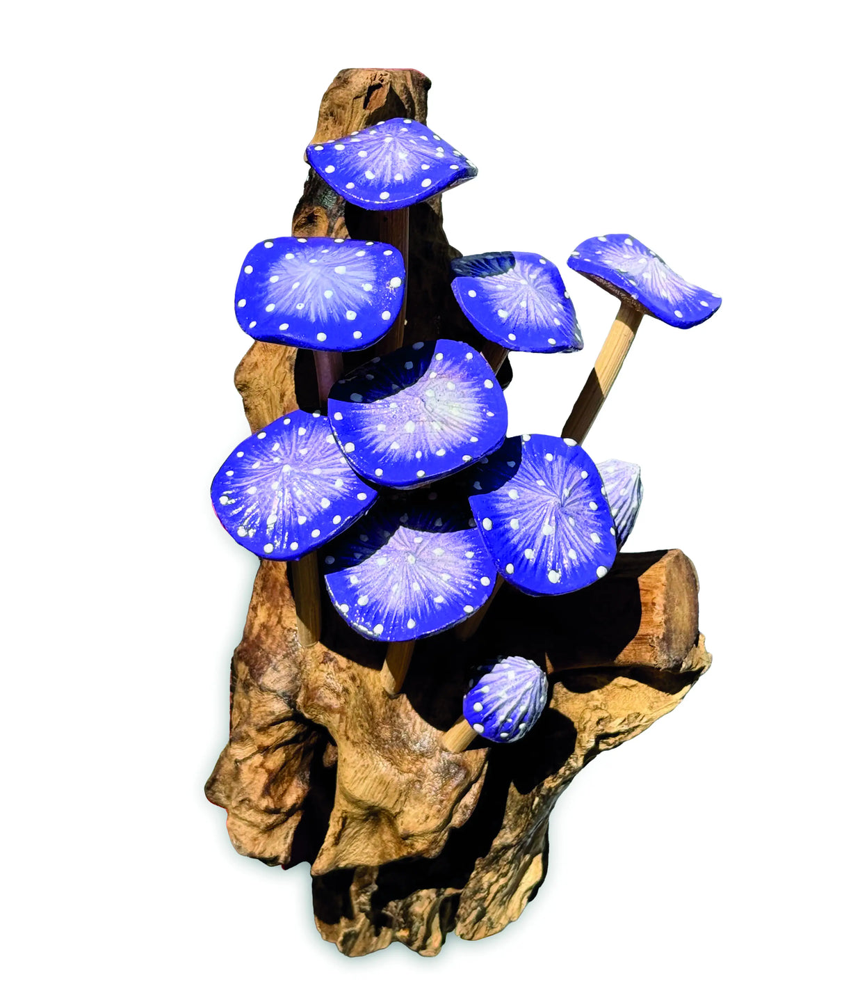 10 INDIGO MUSHROOMS CLUSTER MINI SCULPTURE (WALL MOUNTED)