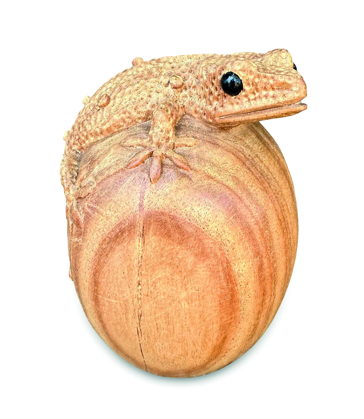 HANDCARVED GECKO ON EGG LARGE 13 CM