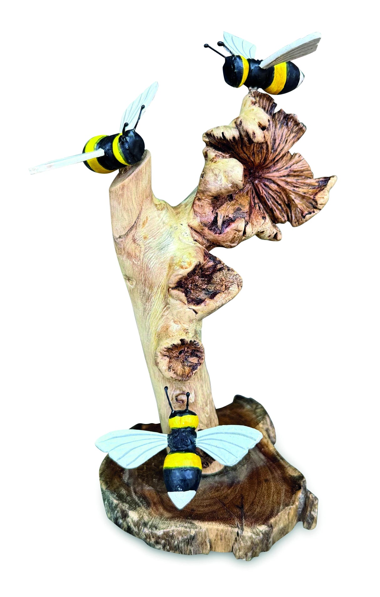 Painted 3 Bumblebees On Parasite Wood 18cm