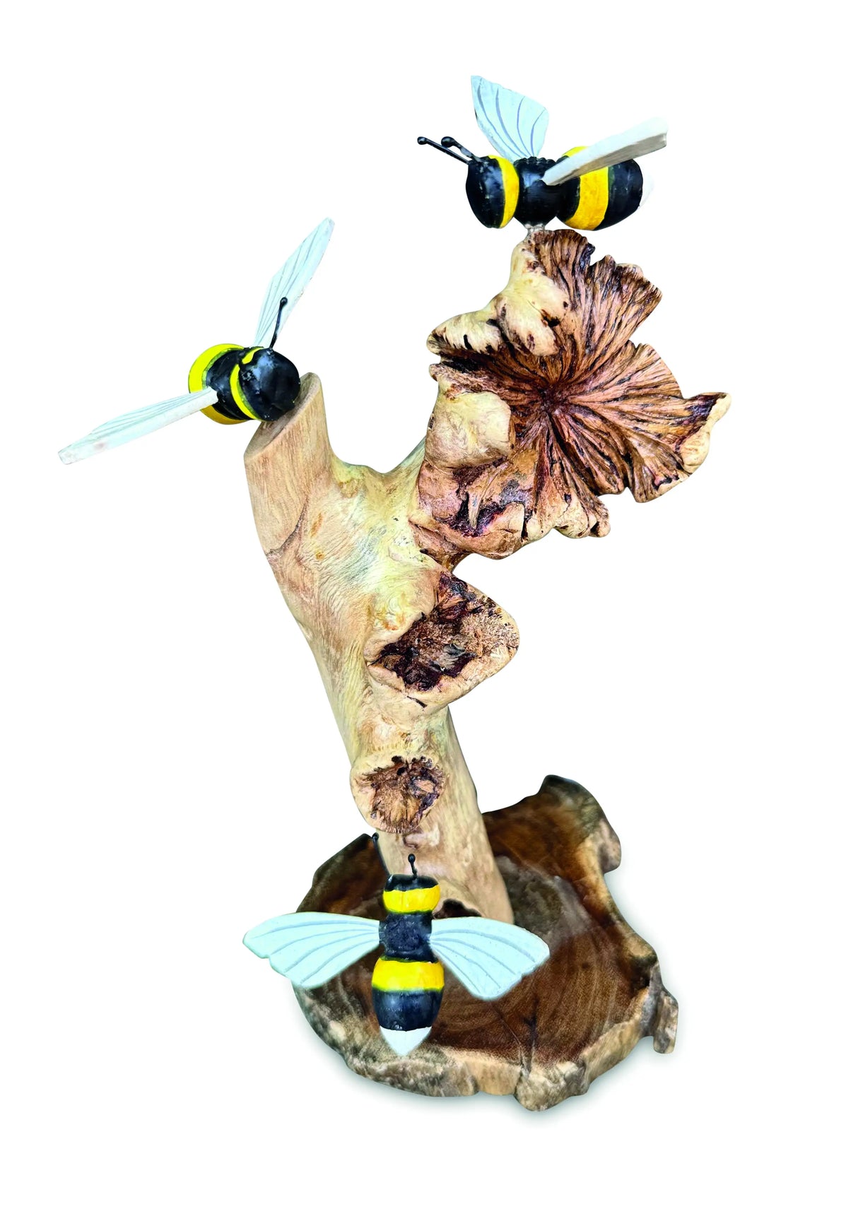 PAINTED 3 BUMBLEBEES ON PARASITE WOOD 18 CM