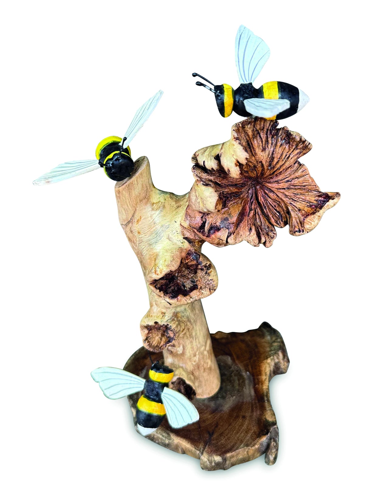 Painted 3 Bumblebees On Parasite Wood 18cm