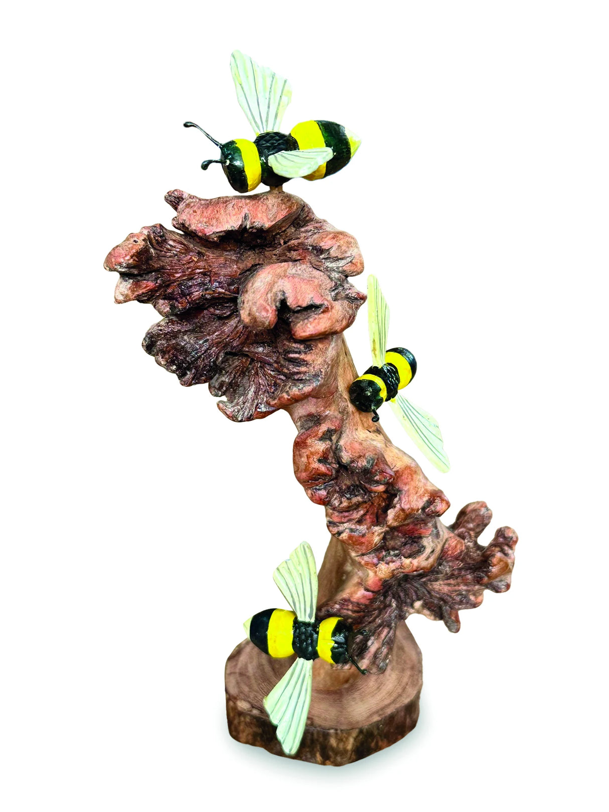 PAINTED 3 BUMBLEBEES ON PARASITE WOOD 18 CM