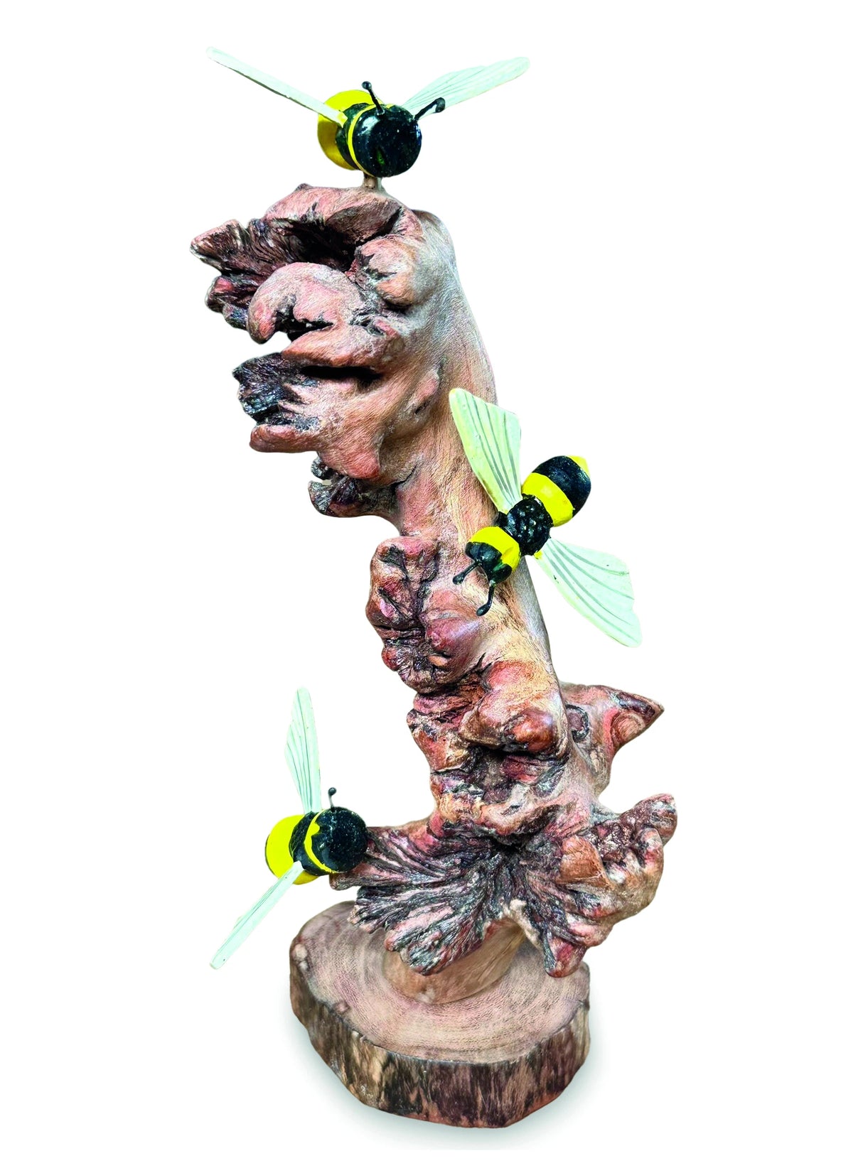 Painted 3 Bumblebees On Parasite Wood 18cm