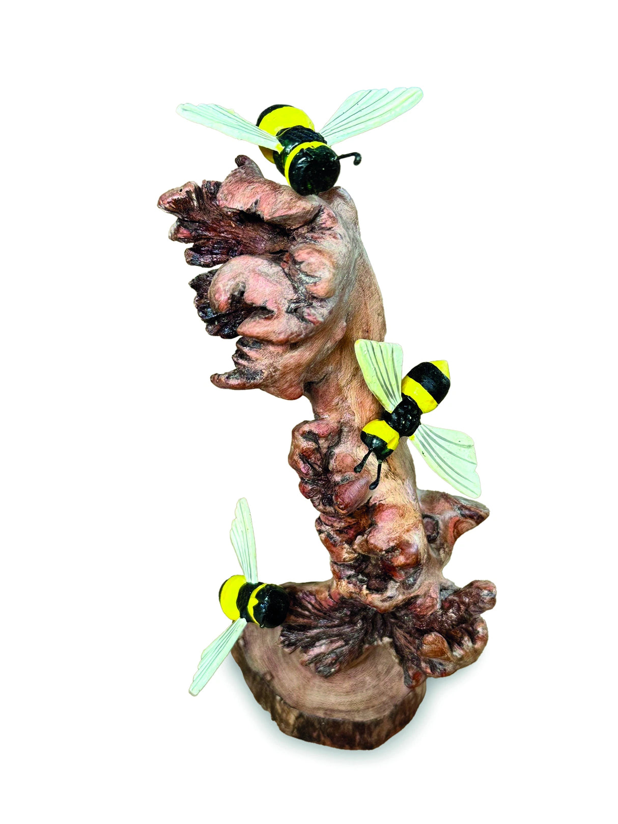 Painted 3 Bumblebees On Parasite Wood 18cm