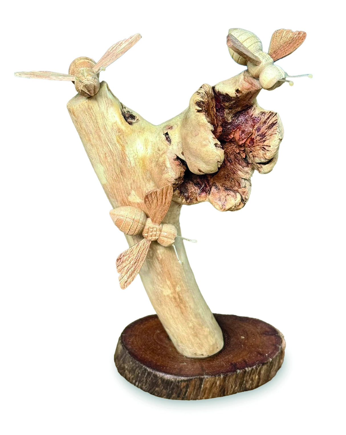 NATURAL 3 BUMBLEBEES ON PARASITE WOOD 18 CM