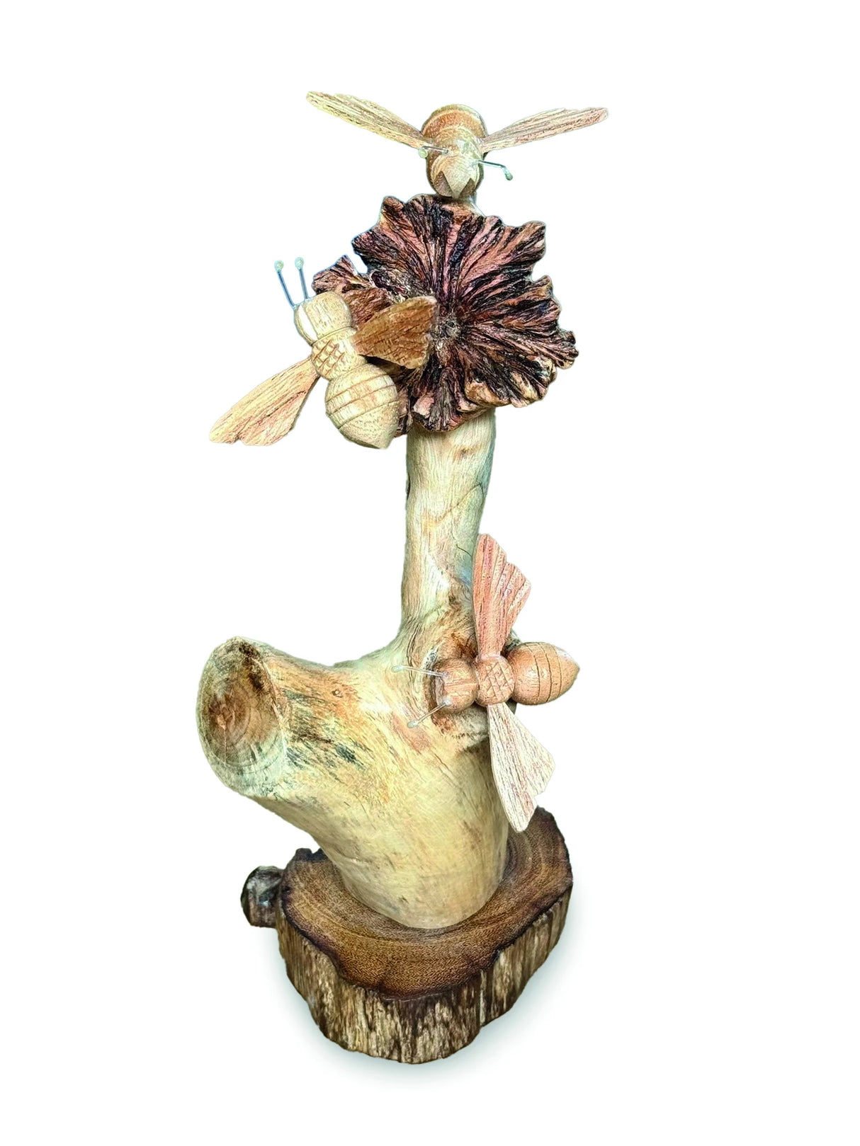 NATURAL 3 BUMBLEBEES ON PARASITE WOOD 18 CM