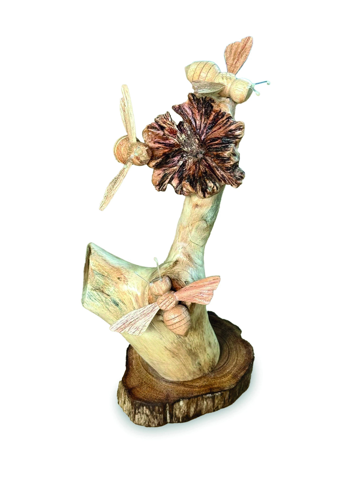 Natural 3 Bumblebees On Parasite Wood 18cm