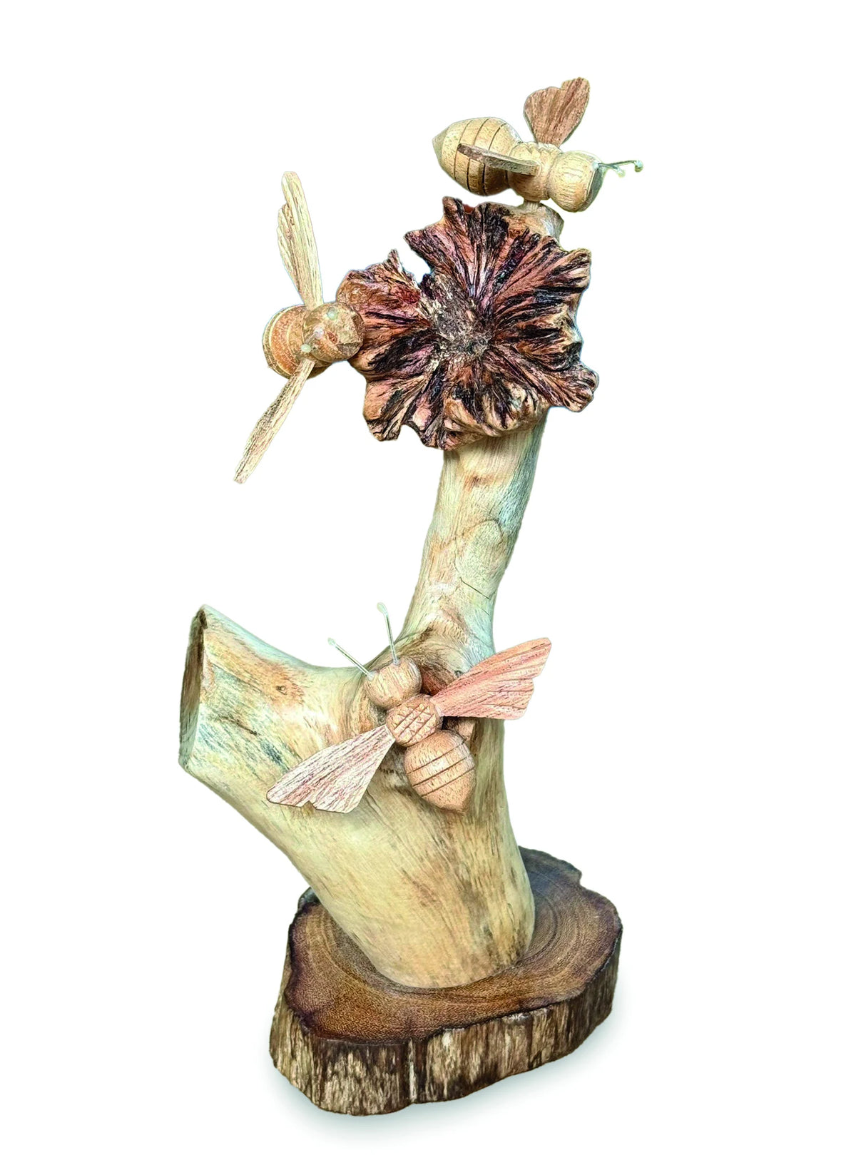 NATURAL 3 BUMBLEBEES ON PARASITE WOOD 18 CM