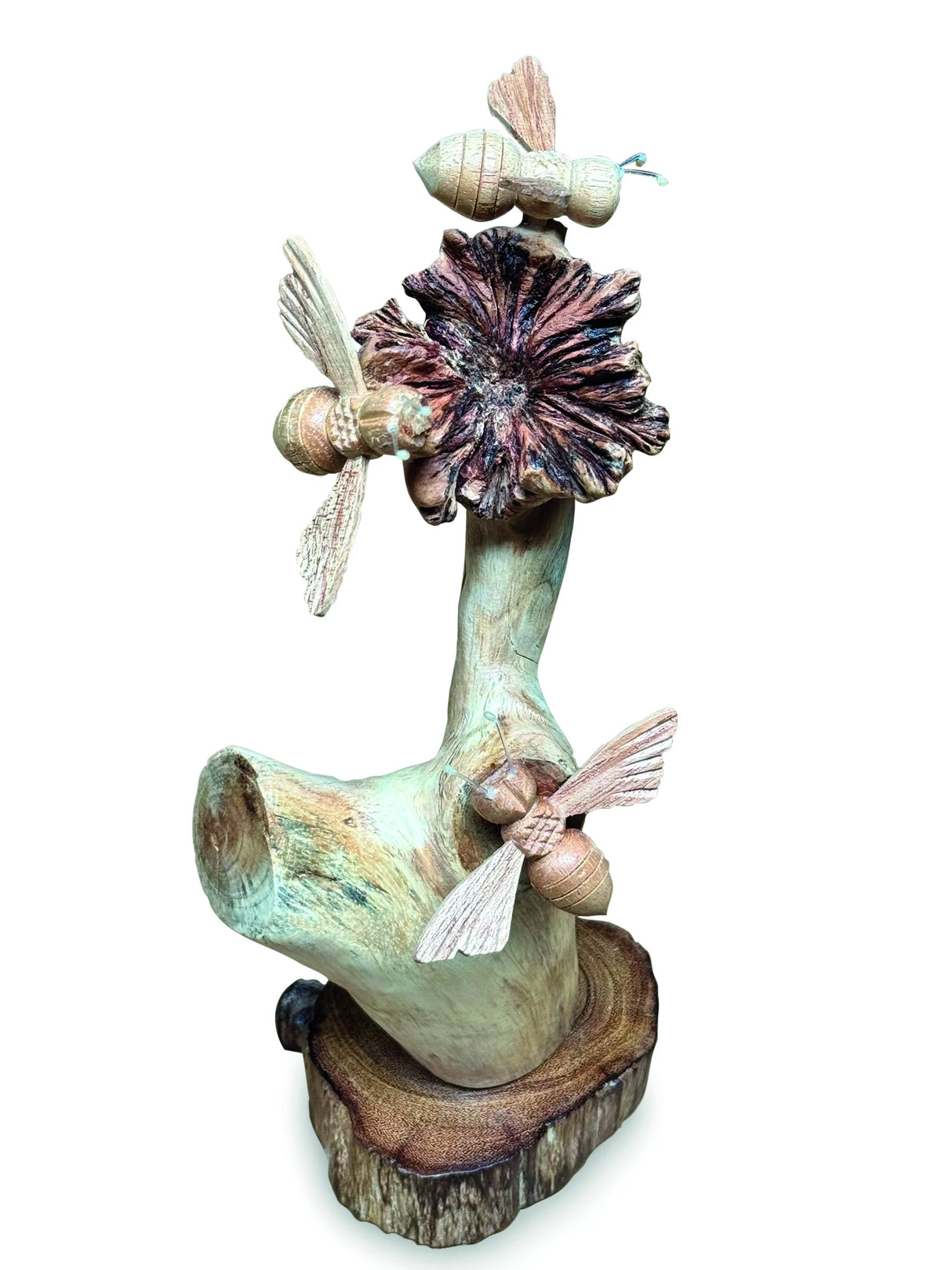 NATURAL 3 BUMBLEBEES ON PARASITE WOOD 18 CM