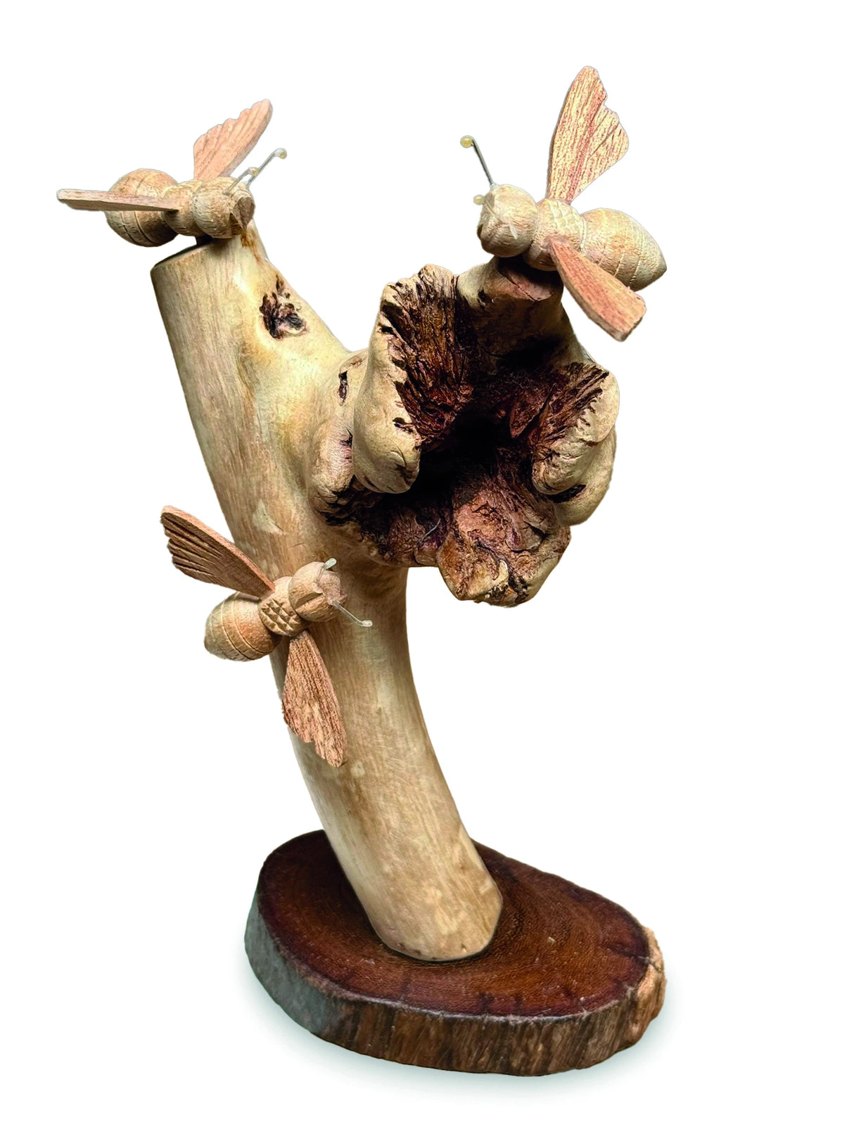 Natural 3 Bumblebees On Parasite Wood 18cm