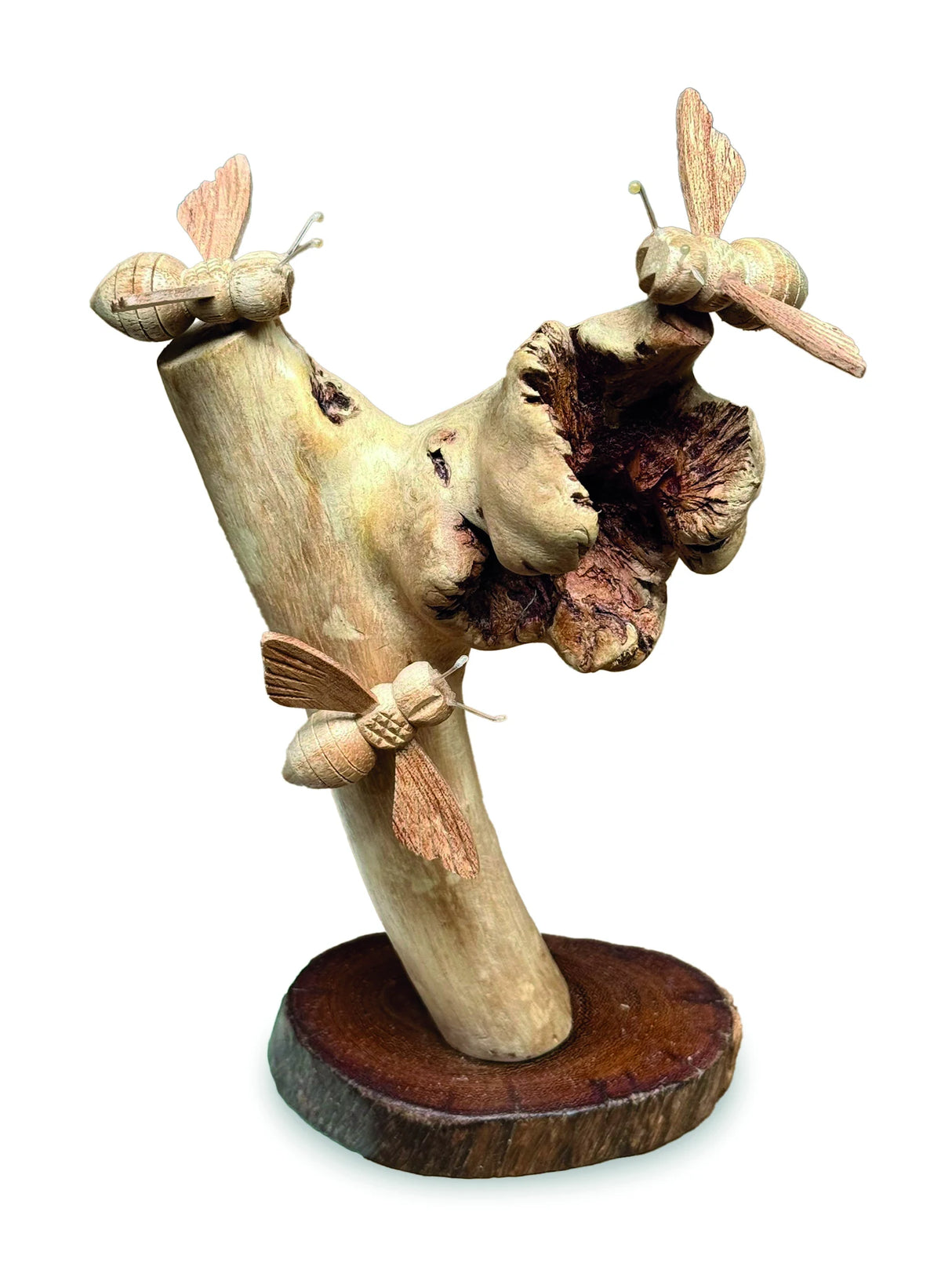 NATURAL 3 BUMBLEBEES ON PARASITE WOOD 18 CM
