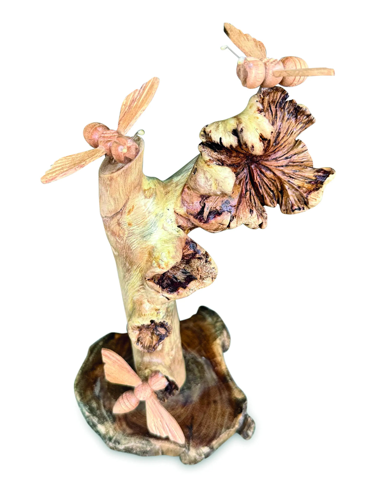 NATURAL 3 BUMBLEBEES ON PARASITE WOOD 18 CM