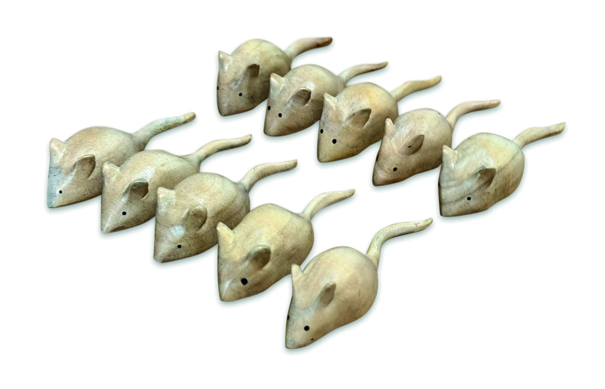 PACKET OF 10 HANDCARVED MICE 8CM