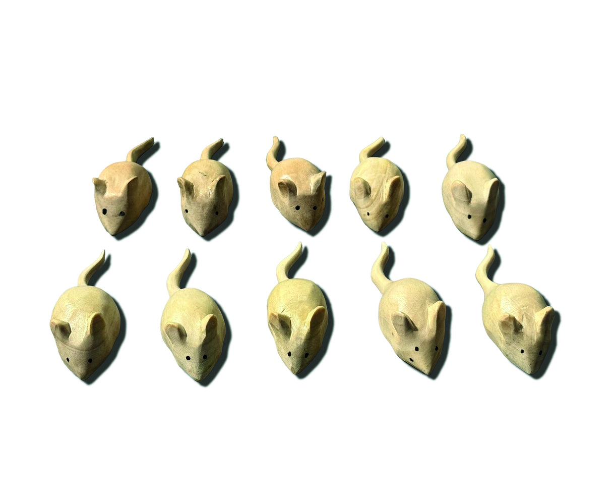 Pack Of 10 Hand-Carved Mice 8cm