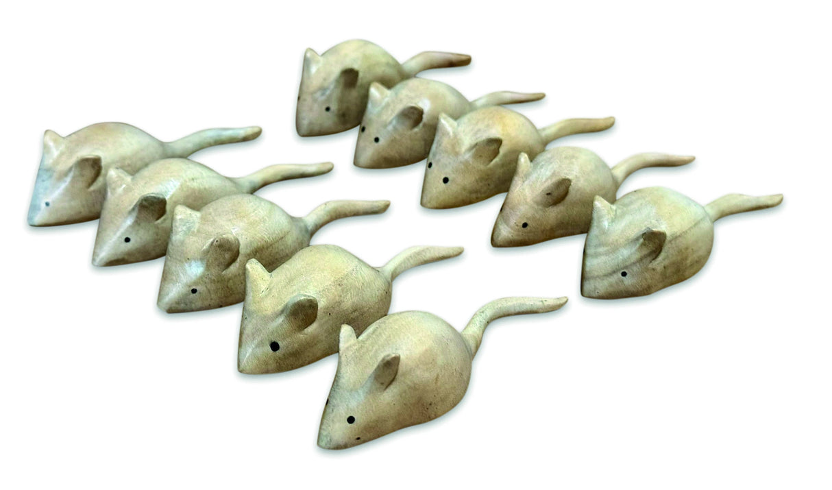 Pack Of 10 Hand-Carved Mice 8cm