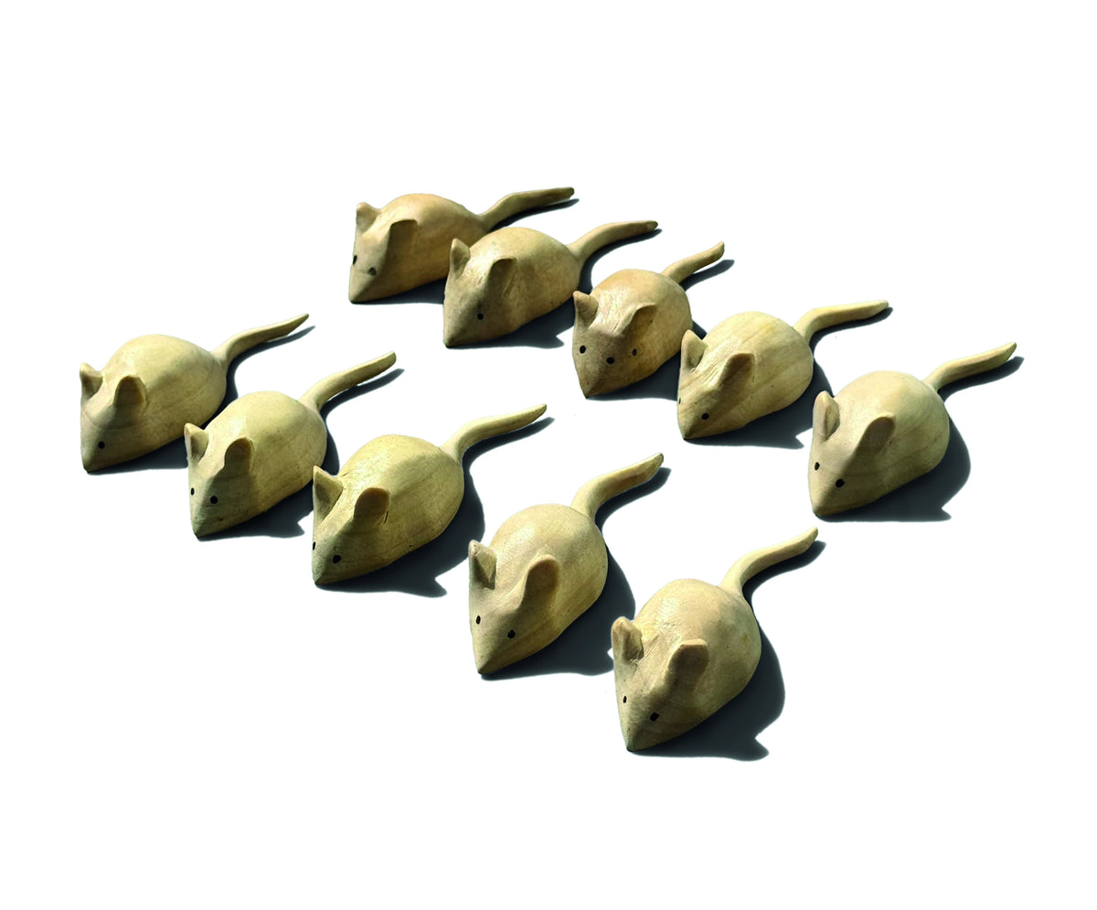 Pack Of 10 Hand-Carved Mice 8cm