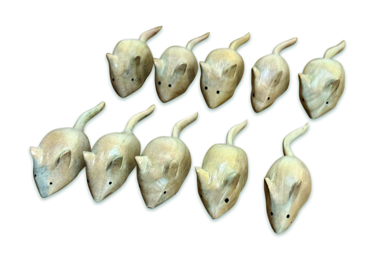 PACKET OF 10 HANDCARVED MICE 8CM