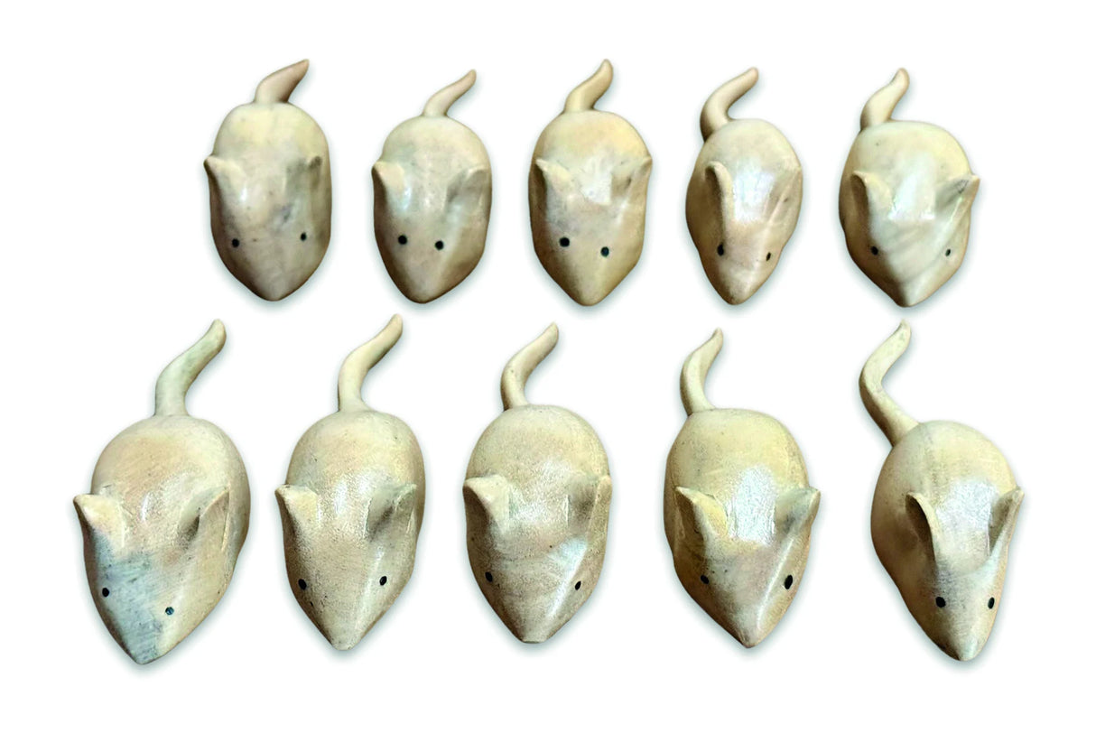 PACKET OF 10 HANDCARVED MICE 8CM