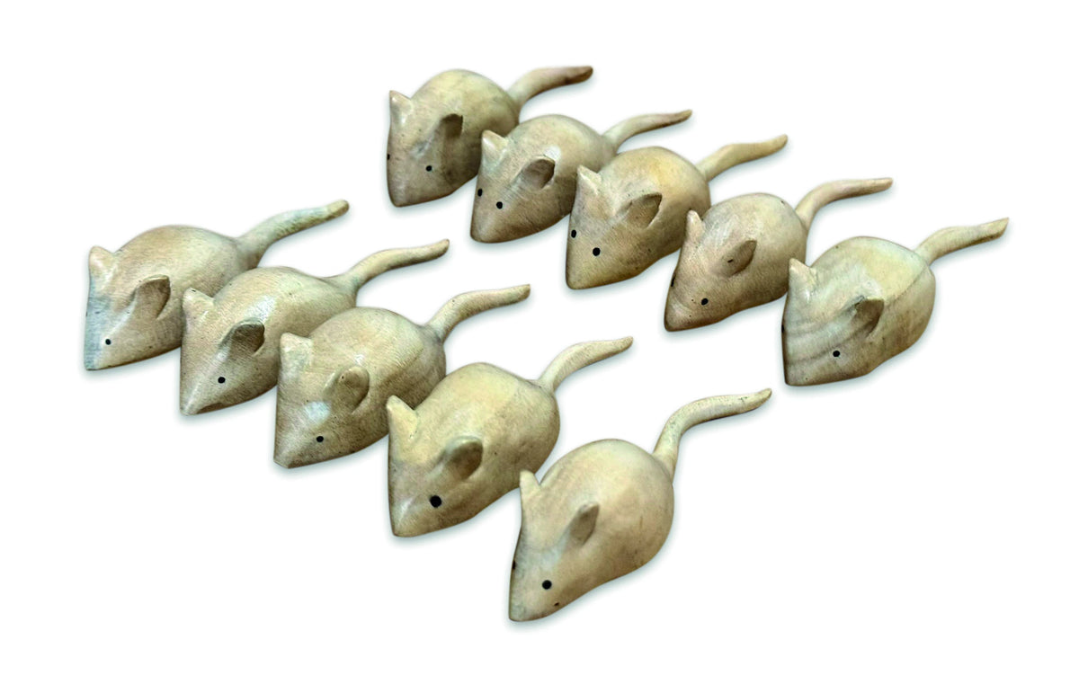 Pack Of 10 Hand-Carved Mice 8cm