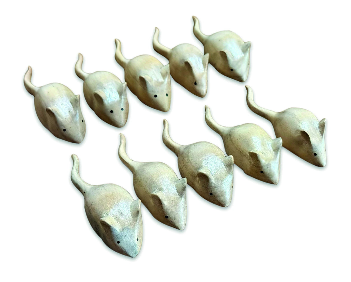 PACKET OF 10 HANDCARVED MICE 8CM