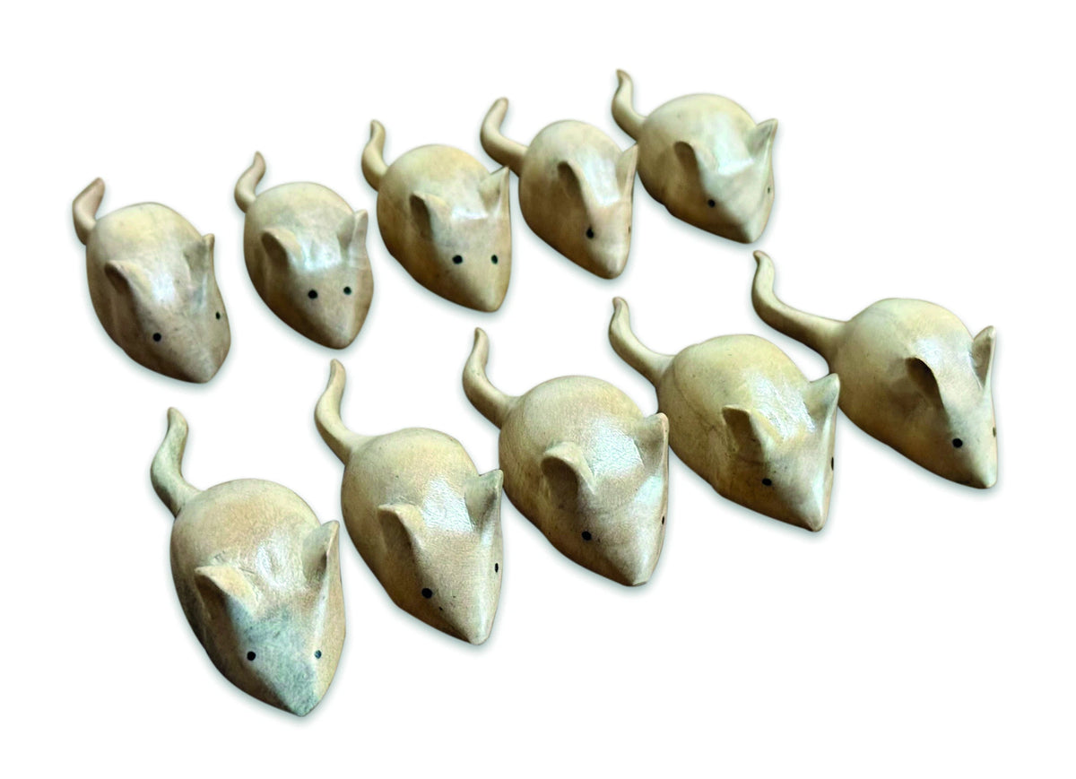 Pack Of 10 Hand-Carved Mice 8cm