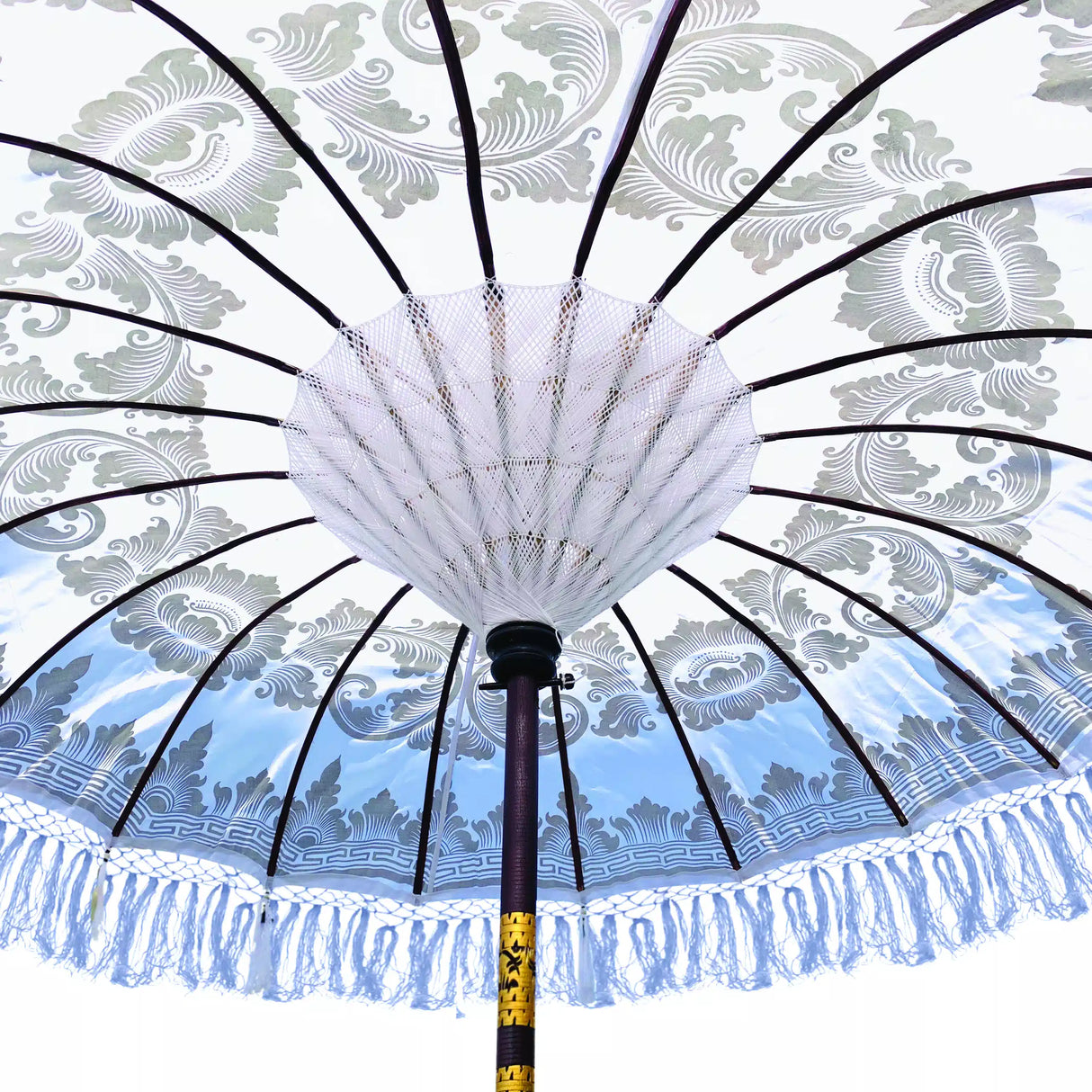 Bali Sun Parasol Cloud White And Gold 2m (With Pole Joint)