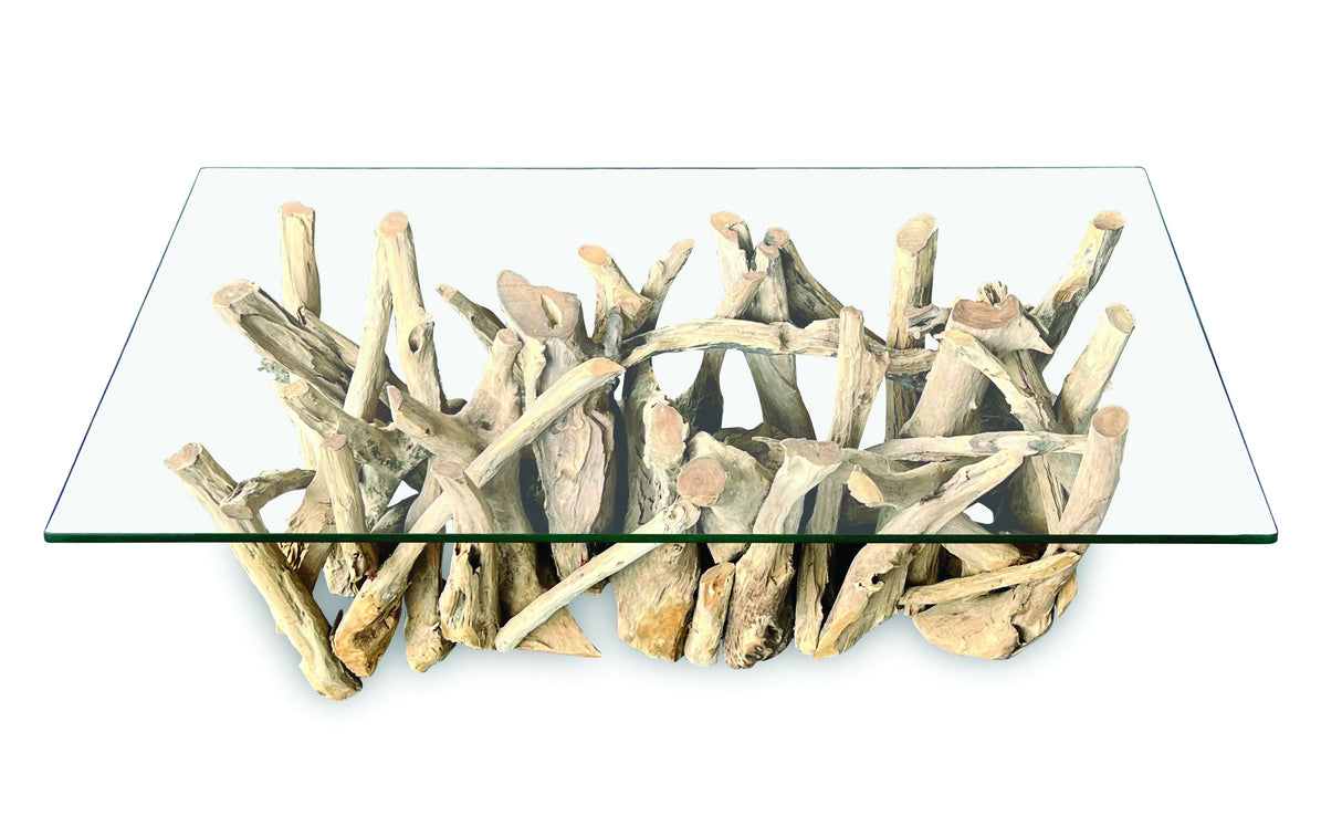 Driftwood Rectangle Coffee Table With 120 X 60cm Glass