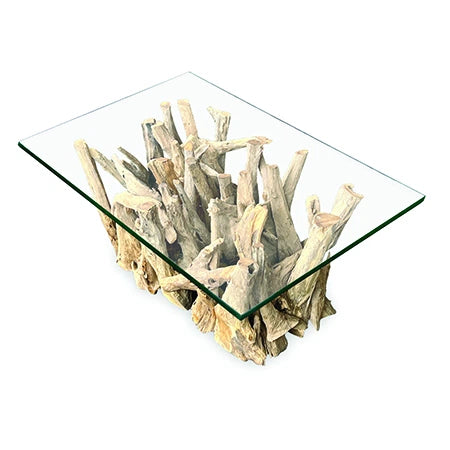 Driftwood Rectangle Coffee Table With 100x70cm Glass