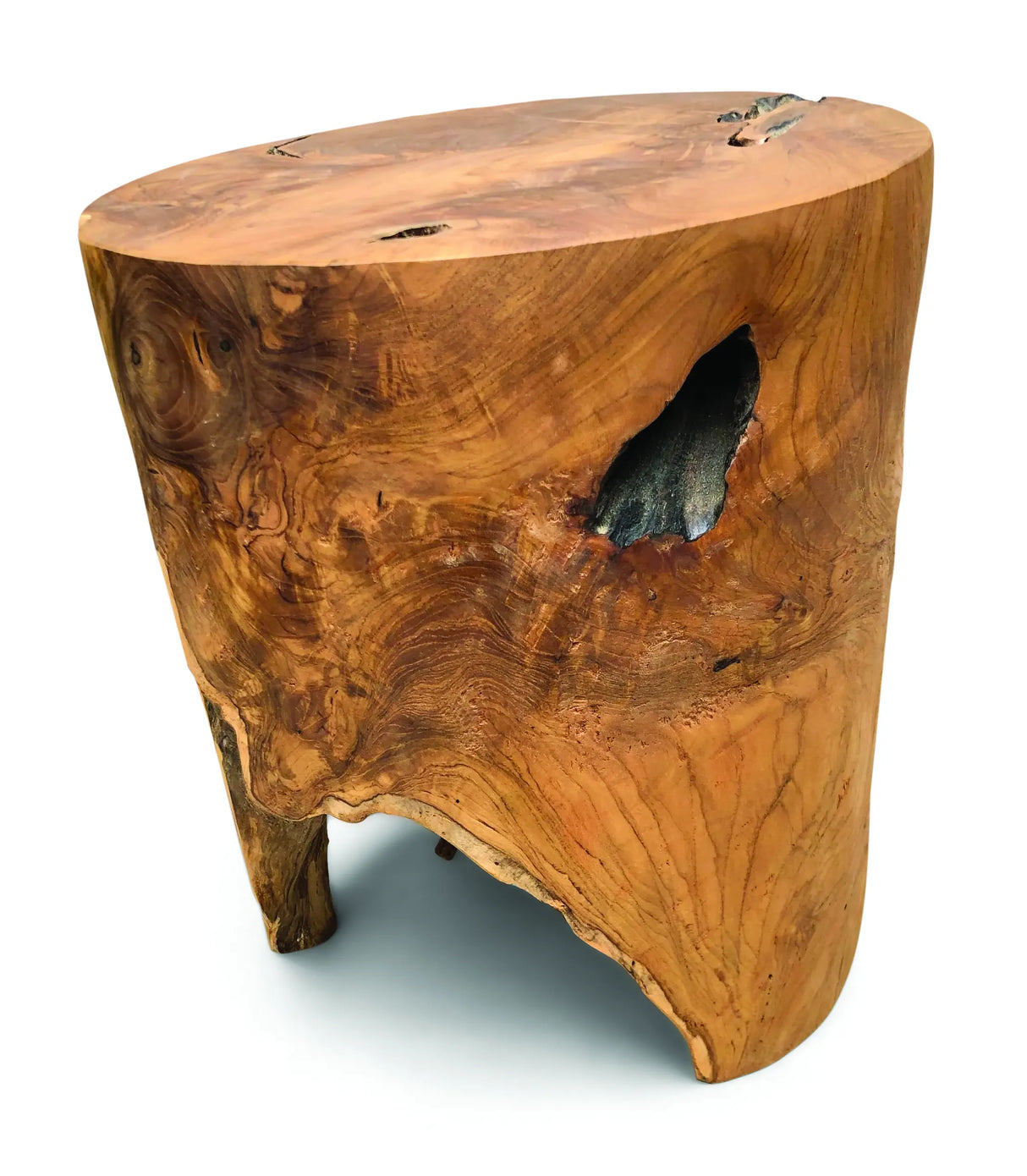 Teak Round Solid Block Lamp Table 40x40cm