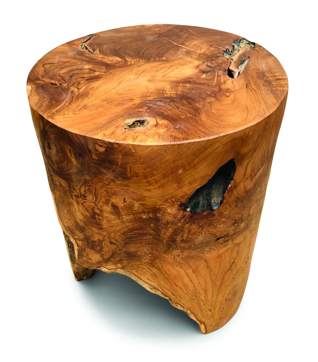 Teak Round Solid Block Lamp Table 40x40cm