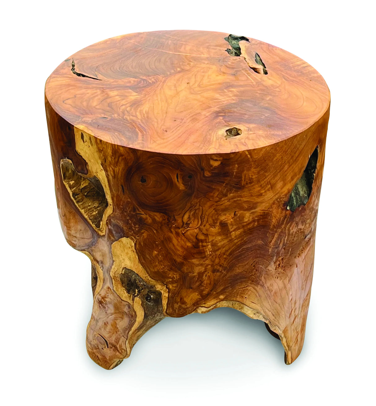 Teak Round Solid Block Lamp Table 40x40cm