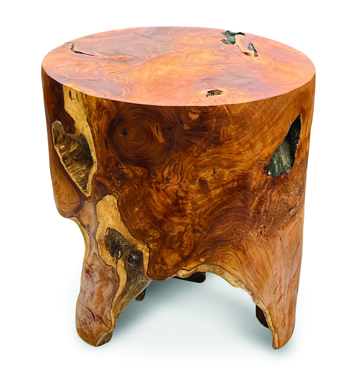 Teak Round Solid Block Lamp Table 40x40cm