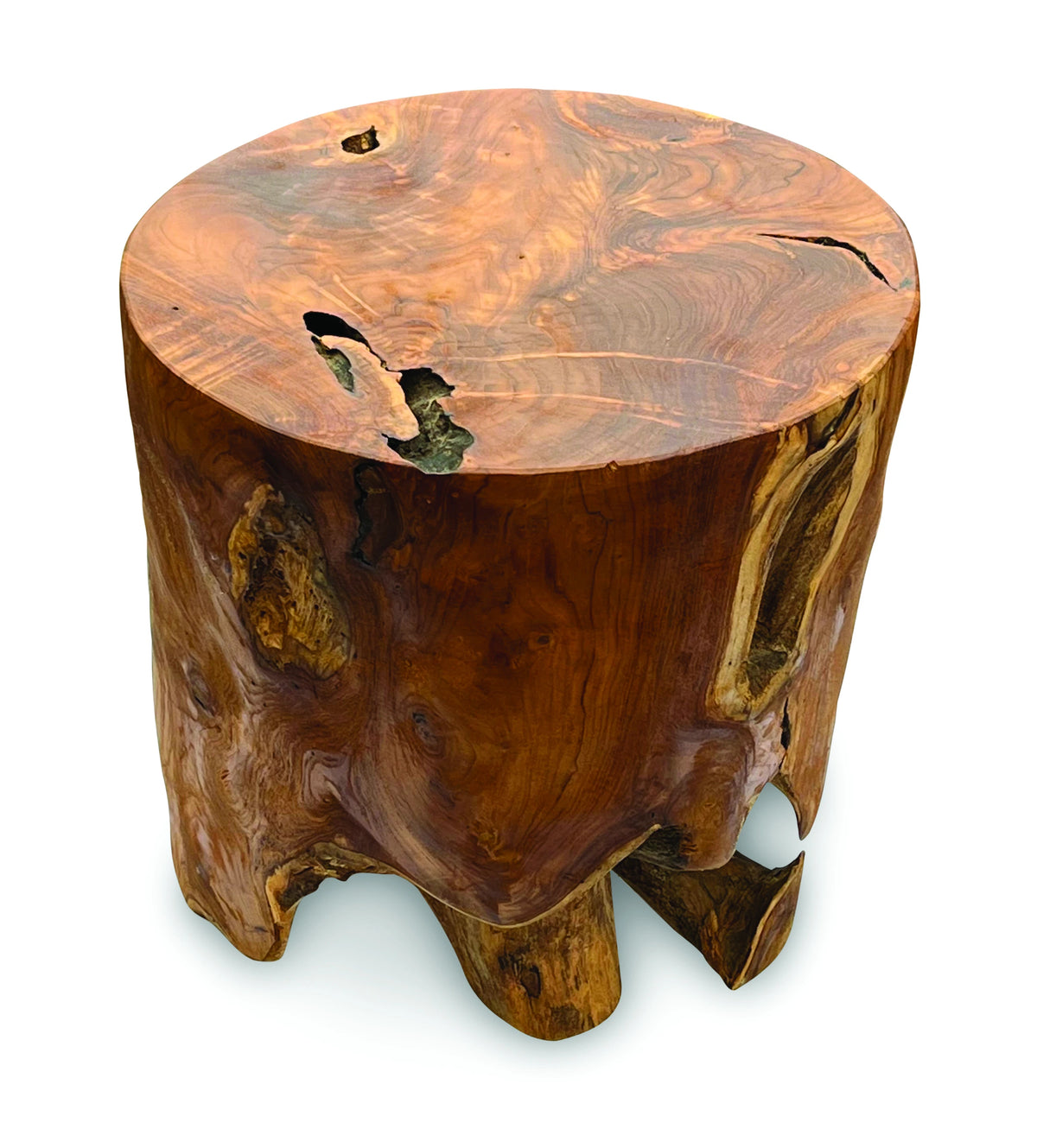 Teak Round Solid Block Lamp Table 40x40cm