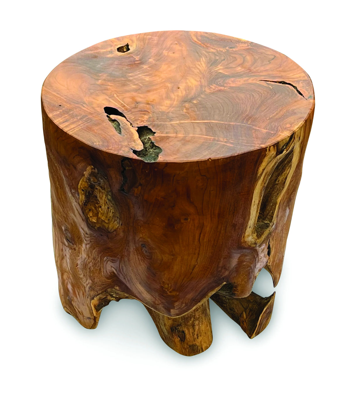 Teak Round Solid Block Lamp Table 40x40cm