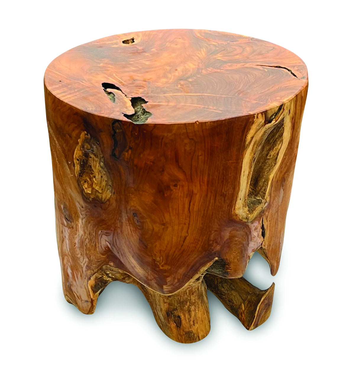 Teak Round Solid Block Lamp Table 40x40cm