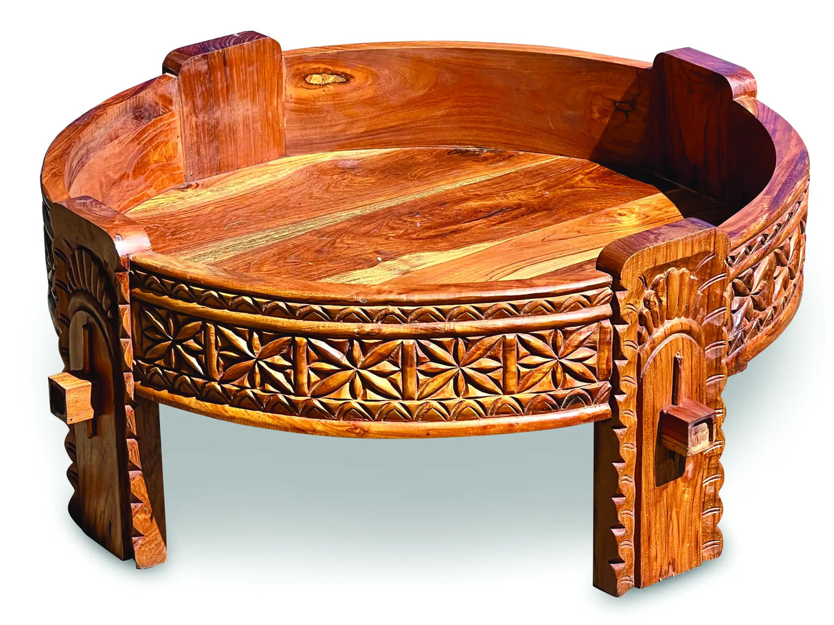 TEAK SEED GRINDER TABLE LARGE 70CM