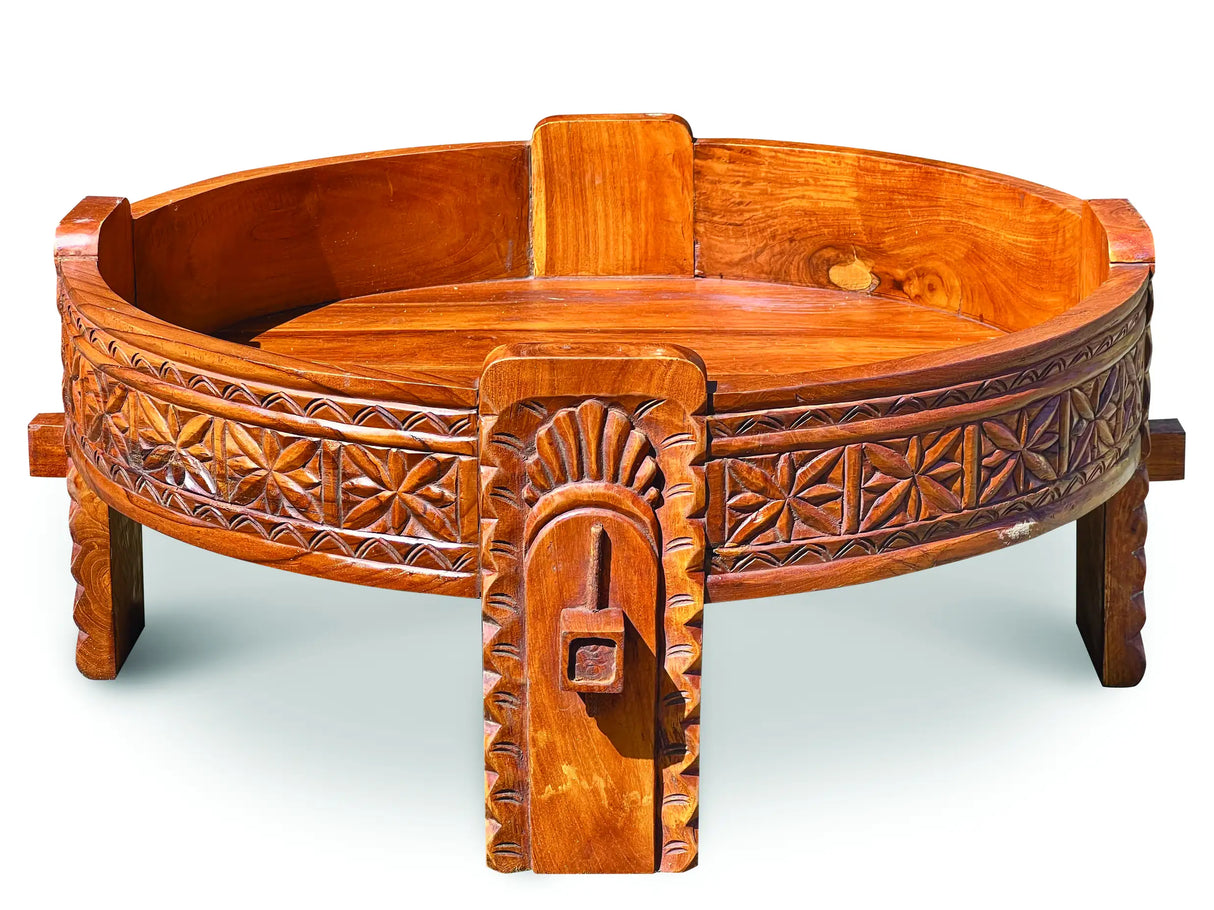 TEAK SEED GRINDER TABLE LARGE 70CM