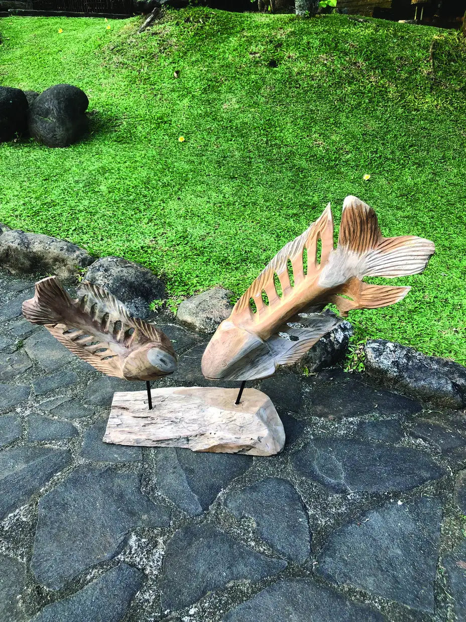 DOUBLE FISH SKELETON SCULPTURE ON STAND LARGE