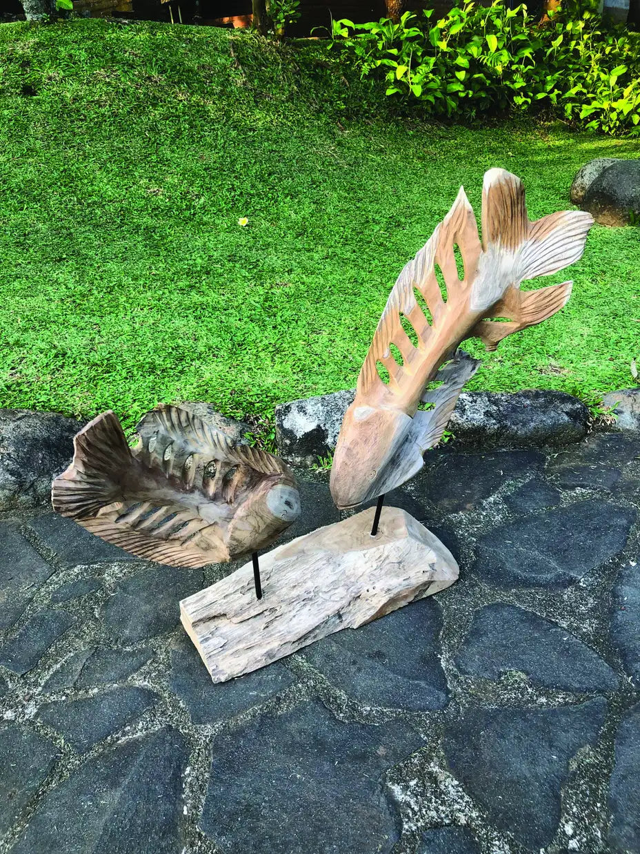 DOUBLE FISH SKELETON SCULPTURE ON STAND LARGE