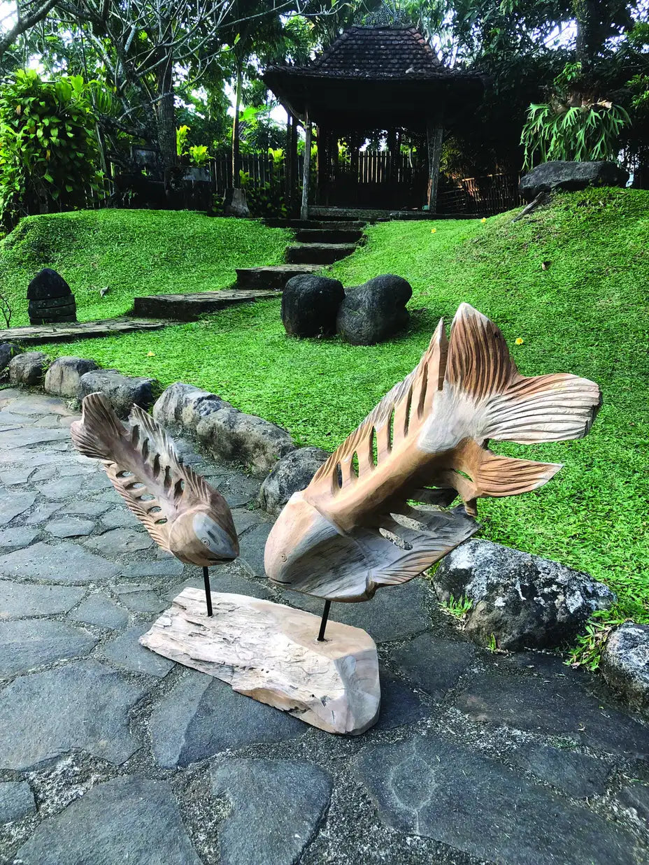 Double Fish Skeleton Sculpture On Stand Large