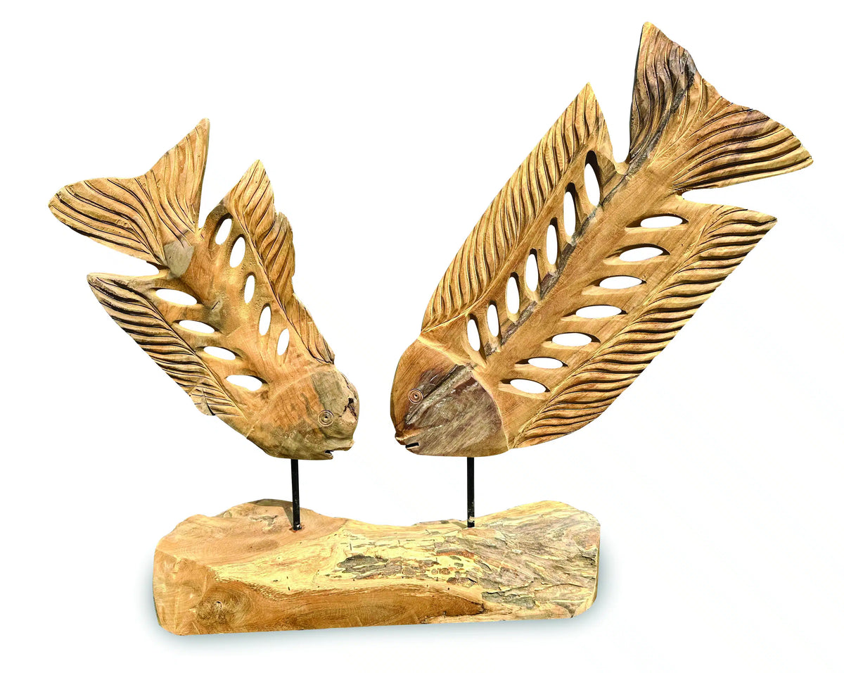 Double Fish Skeleton Sculpture On Stand Large