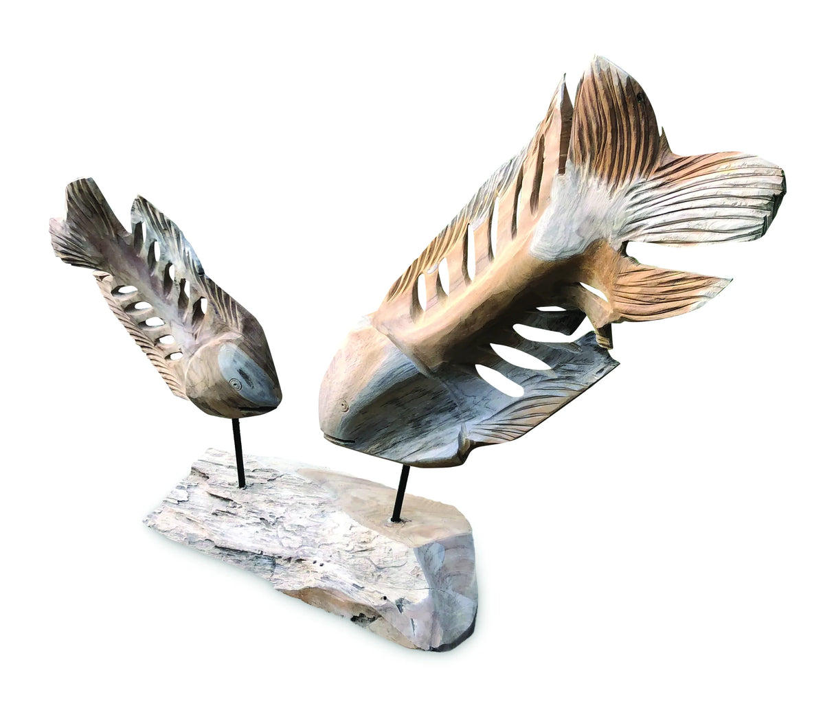 DOUBLE FISH SKELETON SCULPTURE ON STAND LARGE