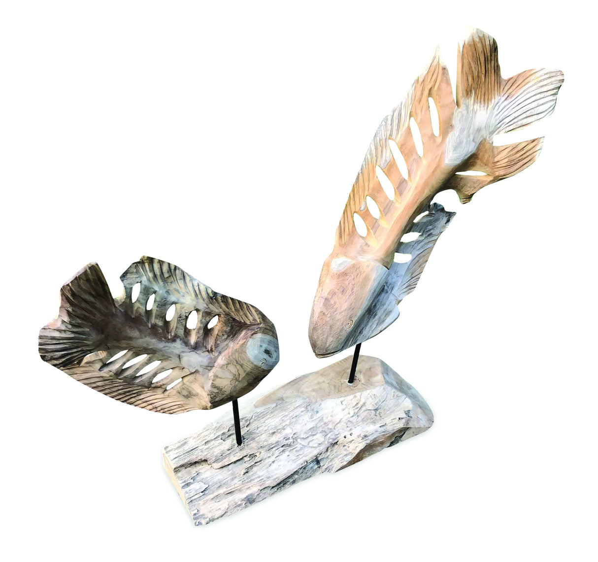 DOUBLE FISH SKELETON SCULPTURE ON STAND LARGE