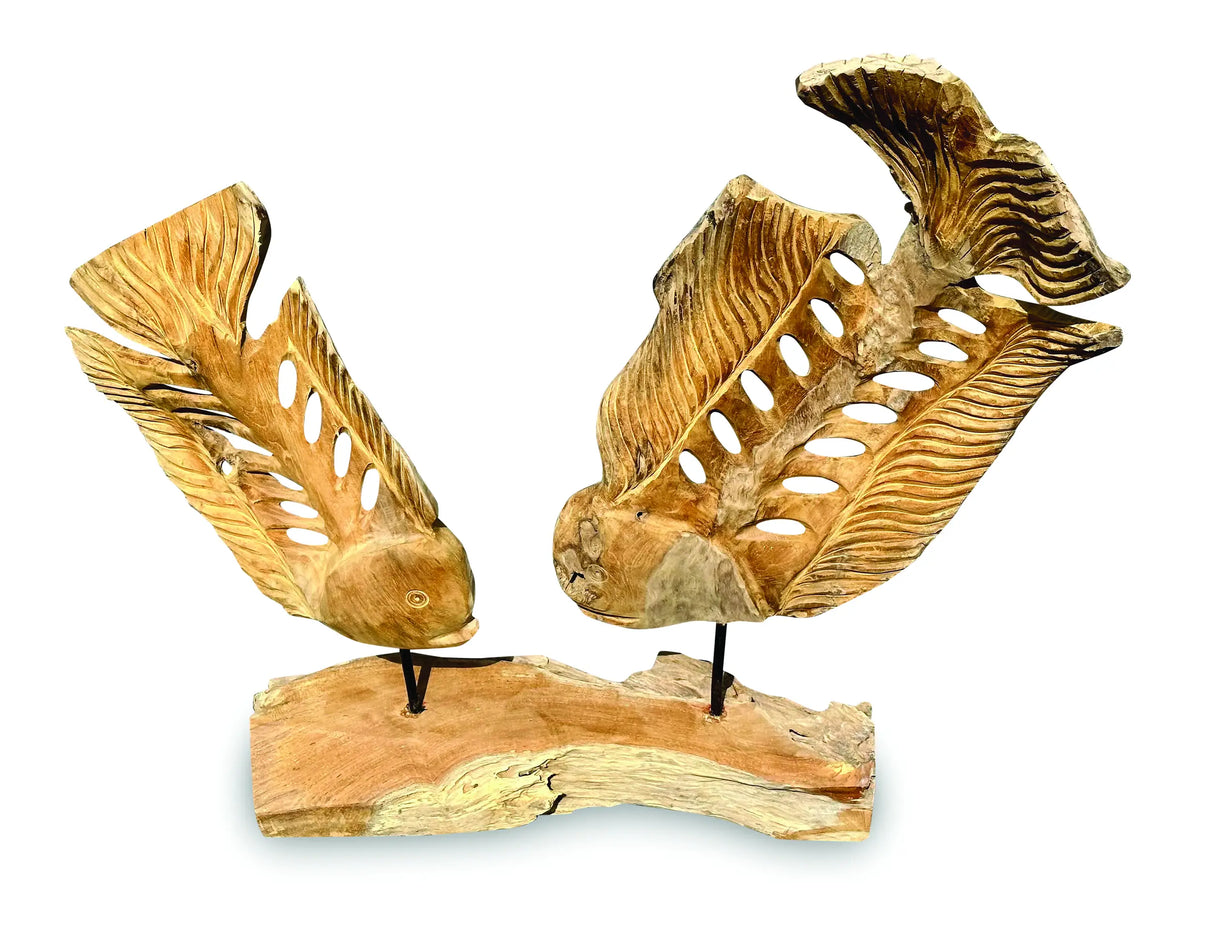 DOUBLE FISH SKELETON SCULPTURE ON STAND LARGE