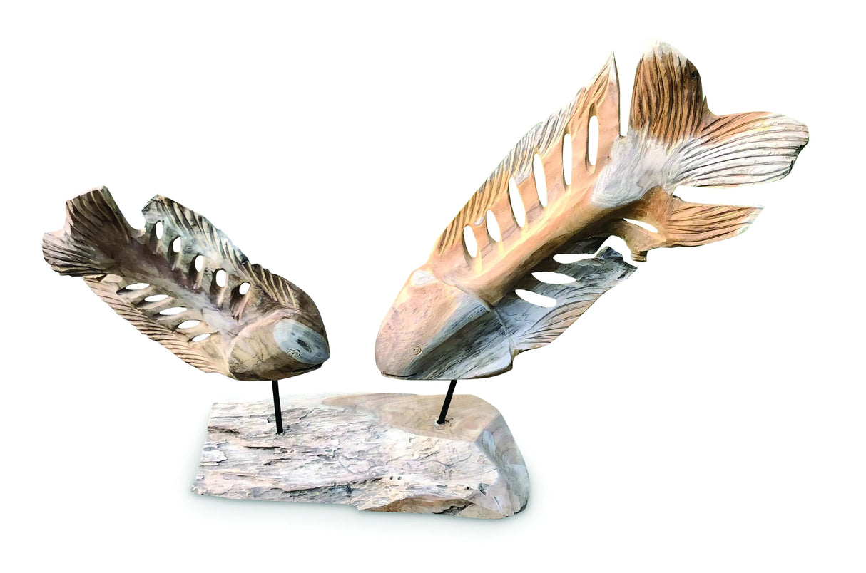 DOUBLE FISH SKELETON SCULPTURE ON STAND LARGE