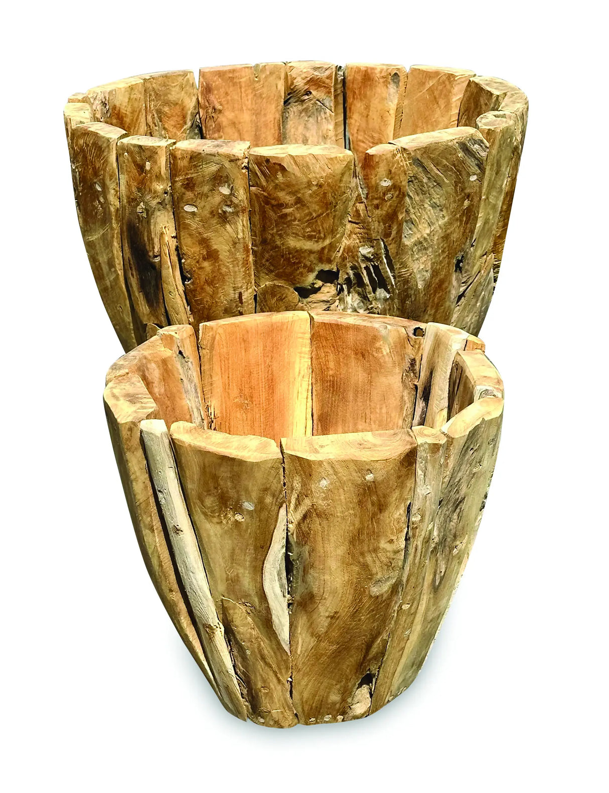 SET OF 2 GARDEN TEAK ROUND PLANTERS 60x50 & 40x35