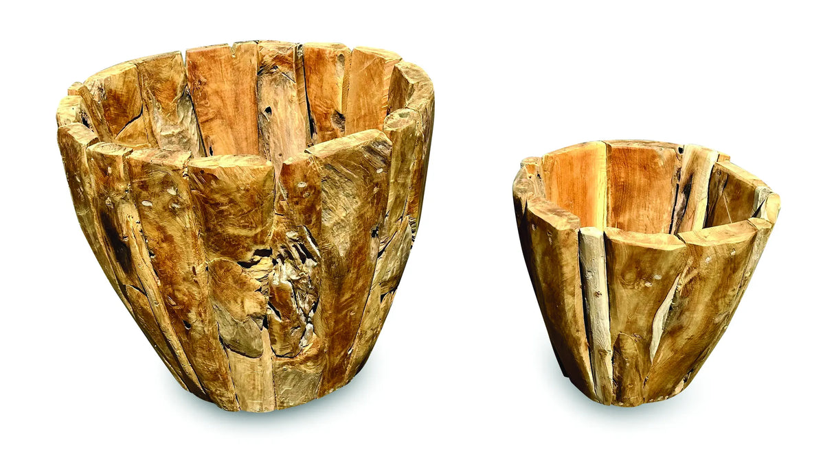 SET OF 2 GARDEN TEAK ROUND PLANTERS 60x50 & 40x35