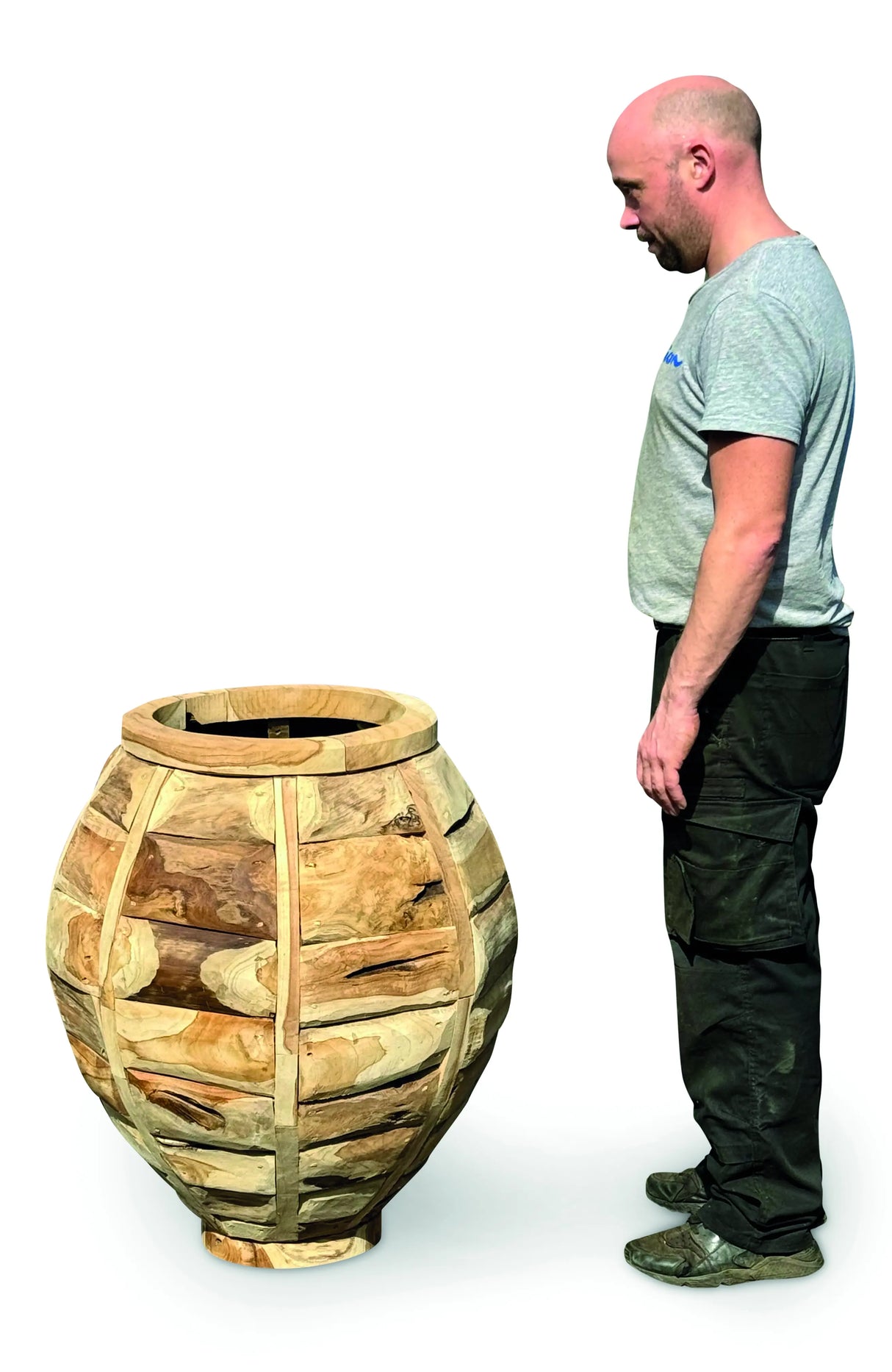 TEAK GIANT RUSTIC GARDEN VASE 80CM HIGH