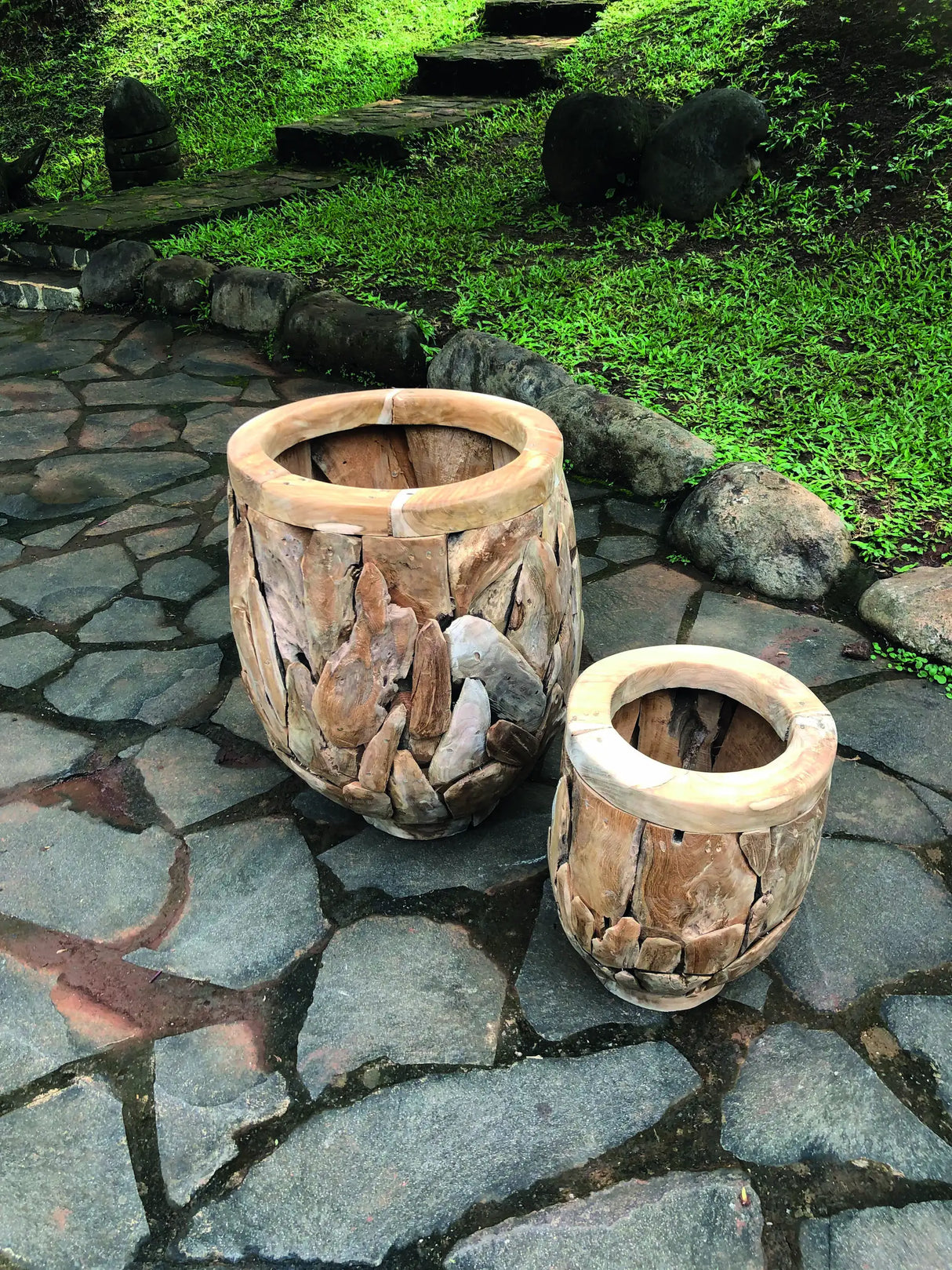 Teak Root Garden Planter Pots Set of 2