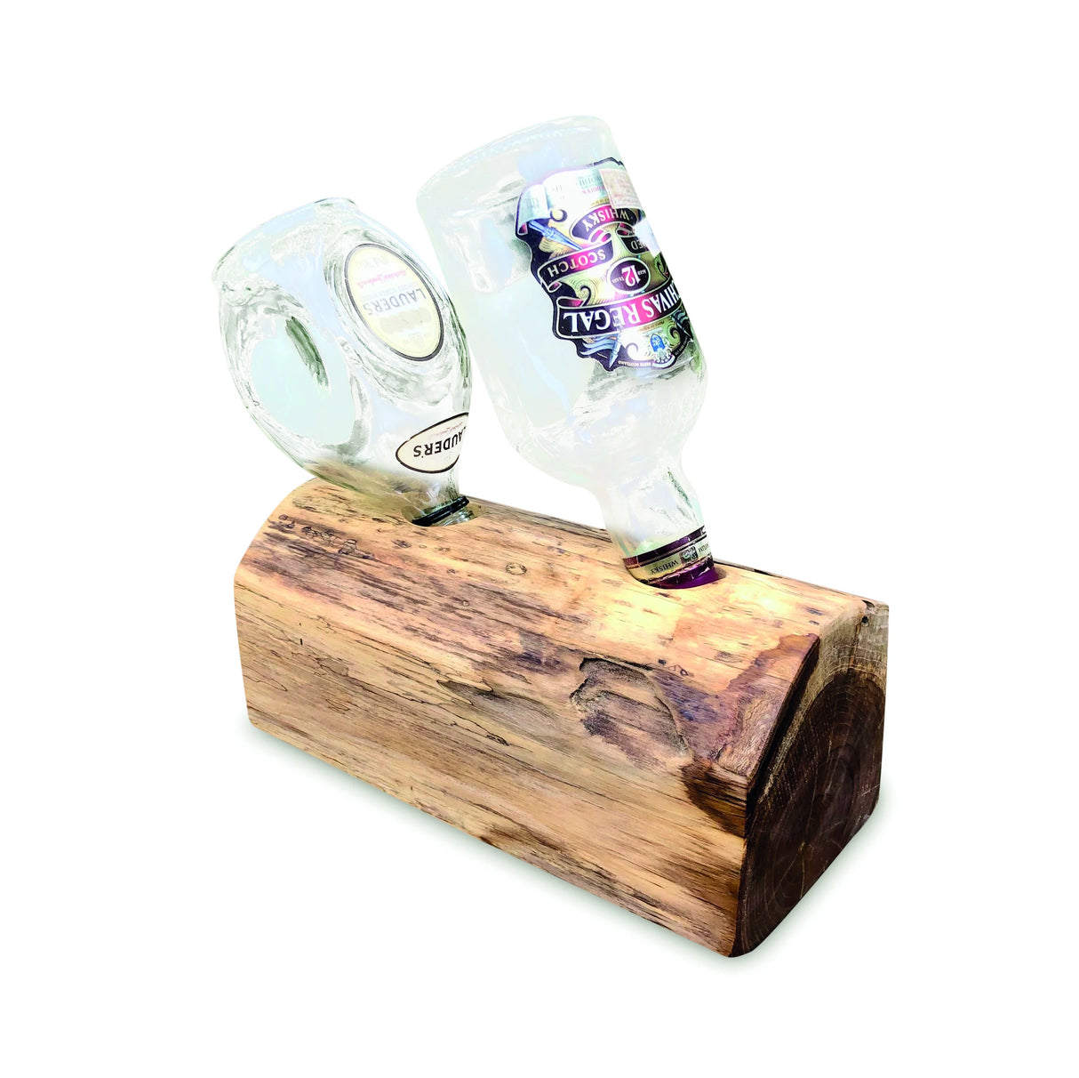 Teak Log Table Wine Holder 2 Bottles